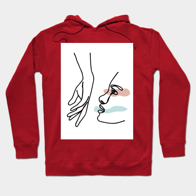 Minimal Line Drawing Hand Kiss Hoodie by Art Designs